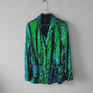 Dazzling Sequin Blazer in Emerald and Sapphire